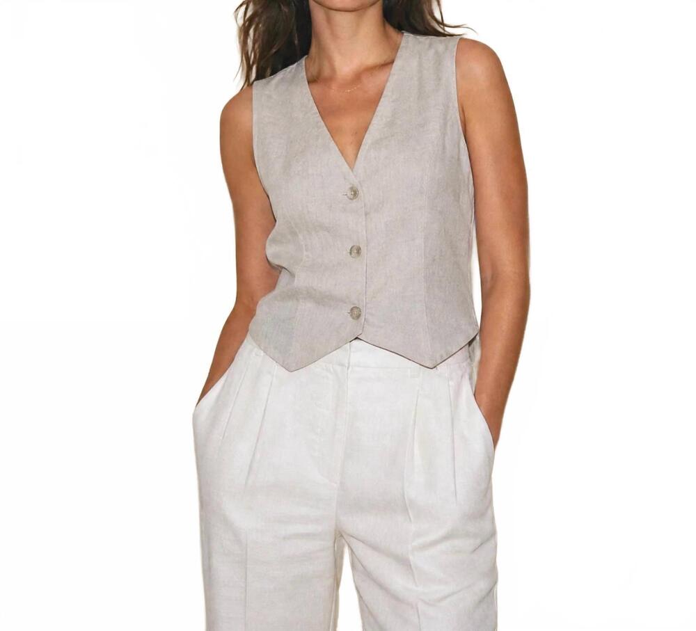 NEW FLORO'S MERCANTILE camille linen vest in beige